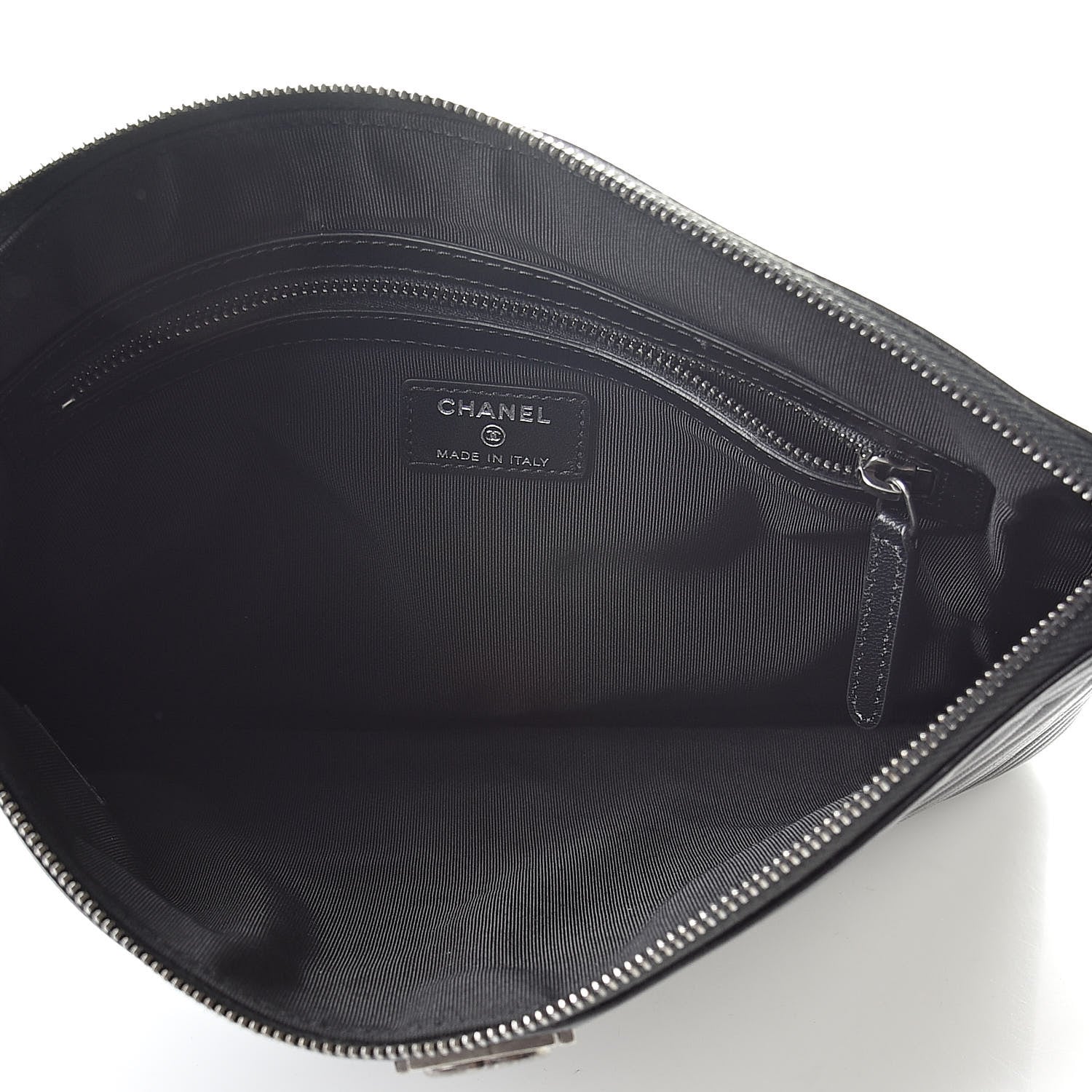 Chanel Calfskin Chevron Boy Zip Pouch Black 5 of 8