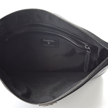 Chanel Calfskin Chevron Boy Zip Pouch Black 5 of 8