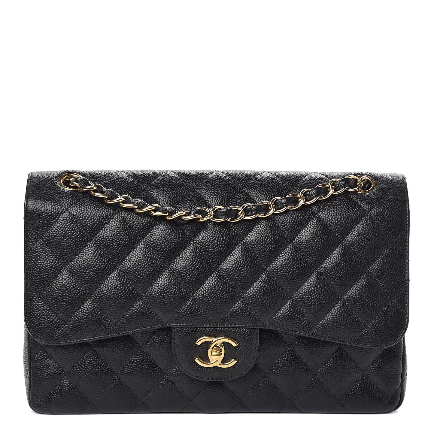 Caviar Quilted Jumbo Double Flap Black