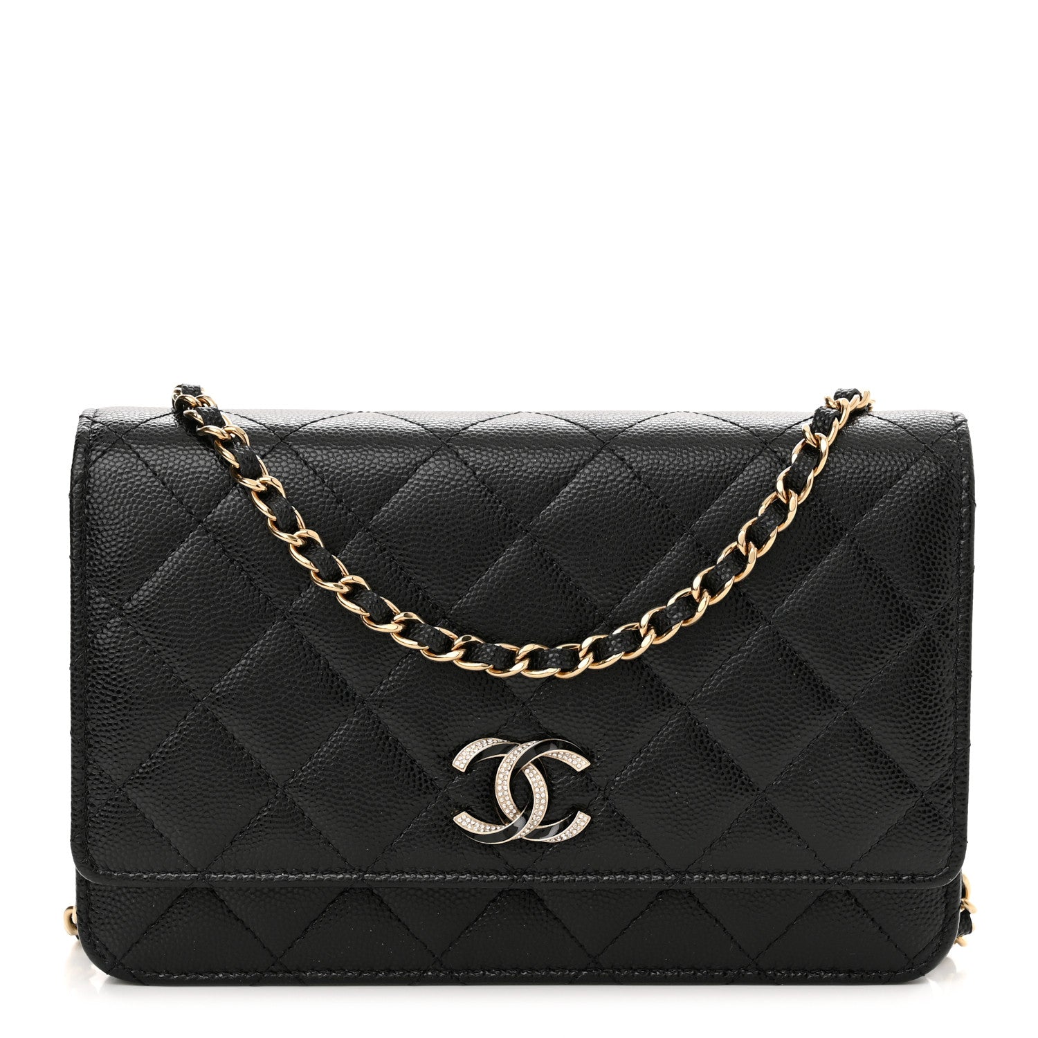 Chanel Caviar Quilted Crystal Enamel CC Wallet On Chain WOC Black 1 of 12