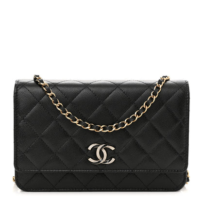 Chanel Caviar Quilted Crystal Enamel CC Wallet On Chain WOC Black 1 of 12