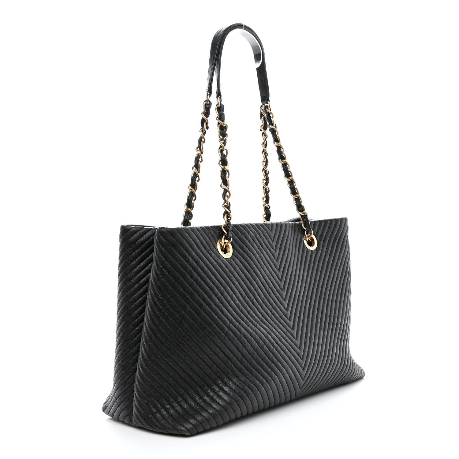 Chanel Wrinkled Lambskin Chevron Quilted Large Surpique Tote Black 3 of 12