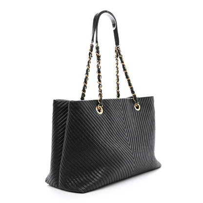 Chanel Wrinkled Lambskin Chevron Quilted Large Surpique Tote Black 3 of 12