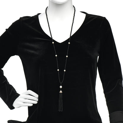 Tiffany Sterling Silver Black Onyx Freshwater Pearl Ziegfeld Tassel Necklace 2 of 4