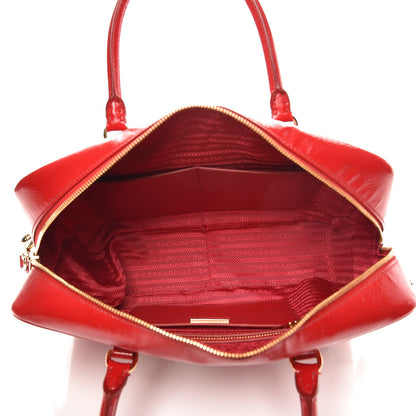 Prada Saffiano Vernice Floral Bauletto Bag Rosso Bianco 6 of 9