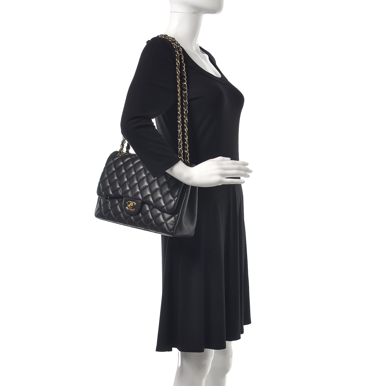 Chanel Lambskin Quilted Jumbo Double Flap Black 2 of 12