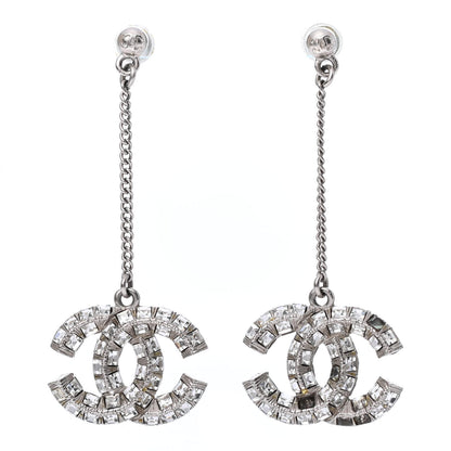 Chanel Baguette Crystal CC Drop Earrings Silver 1 of 4
