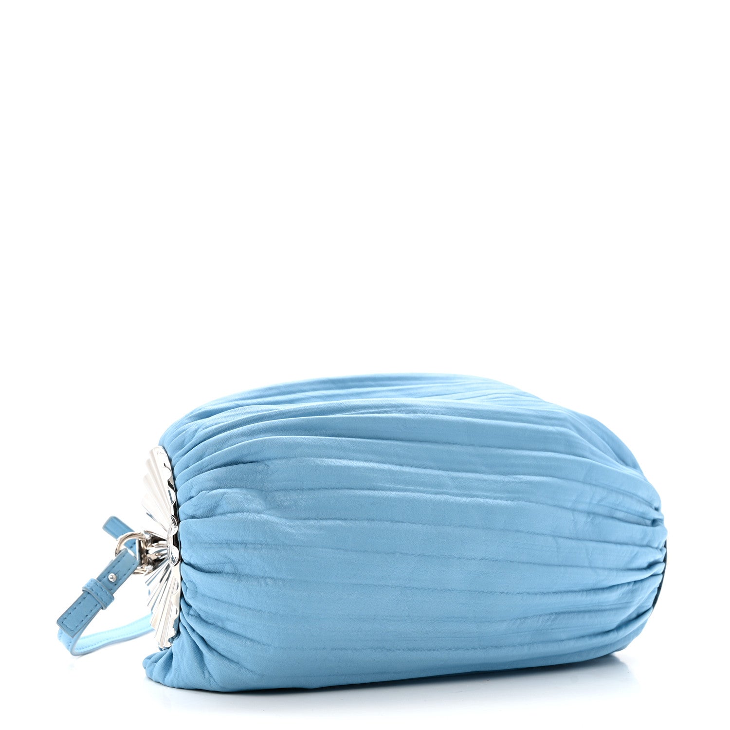 Loewe Lambskin Pleated Bracelet Pouch Shoulder Bag Soft Blue 4 of 9