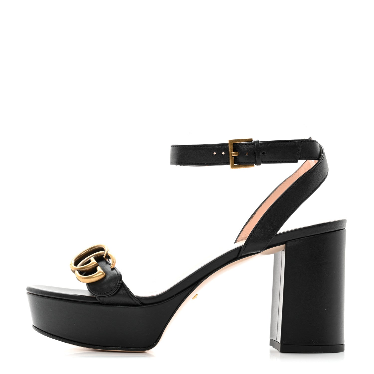Gucci Calfskin GG Marmont Ankle Wrap 30/85mm Platform Sandals 38 Black 1 of 9