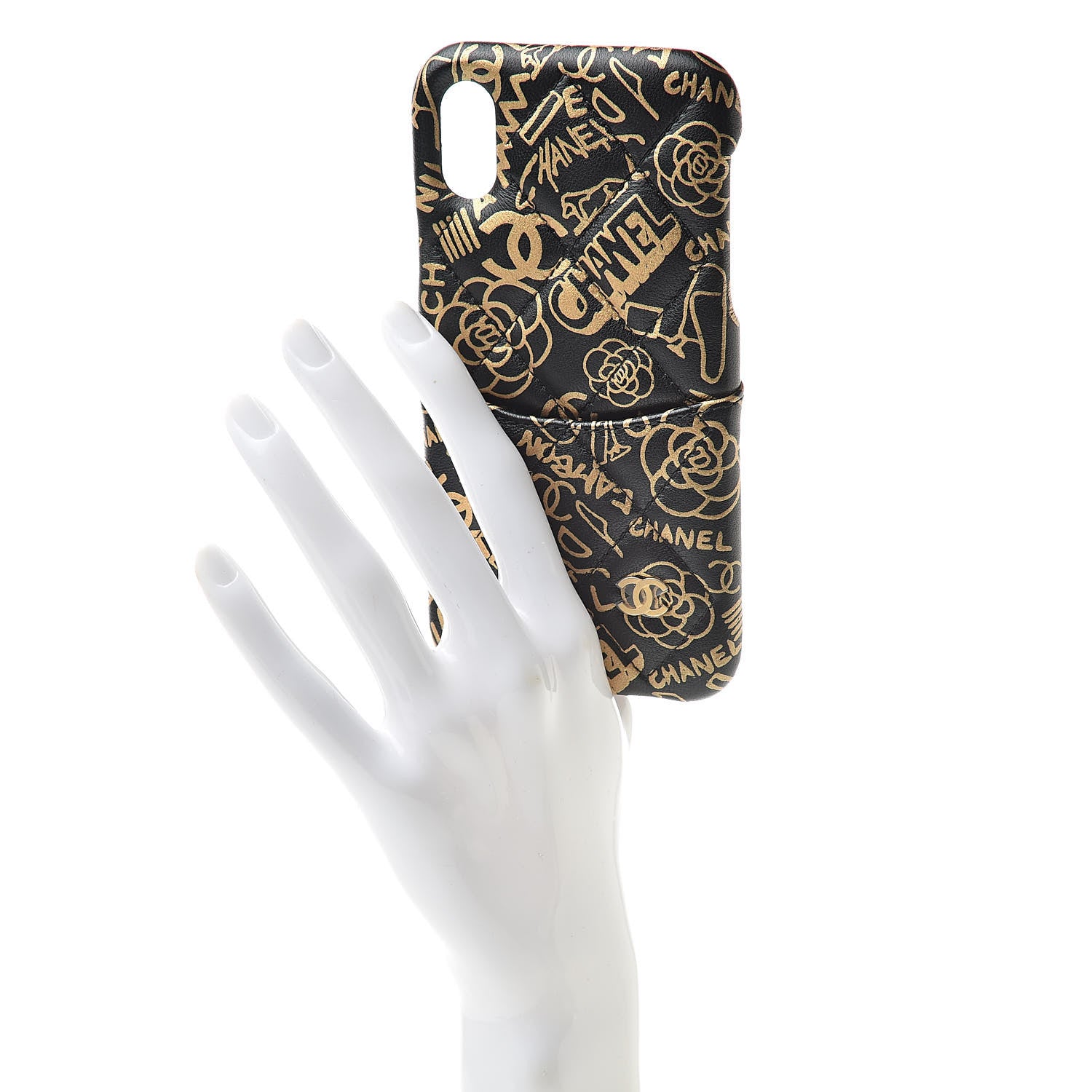 Chanel Lambskin Quilted iPhone X Coco Tech Egyptian Graffiti Case Black Gold 2 of 7