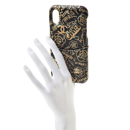 Chanel Lambskin Quilted iPhone X Coco Tech Egyptian Graffiti Case Black Gold 2 of 7