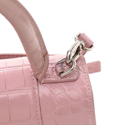 Balenciaga Shiny Calfskin Crocodile Embossed Small Hourglass Top Handle Bag Powder Pink 12 of 13