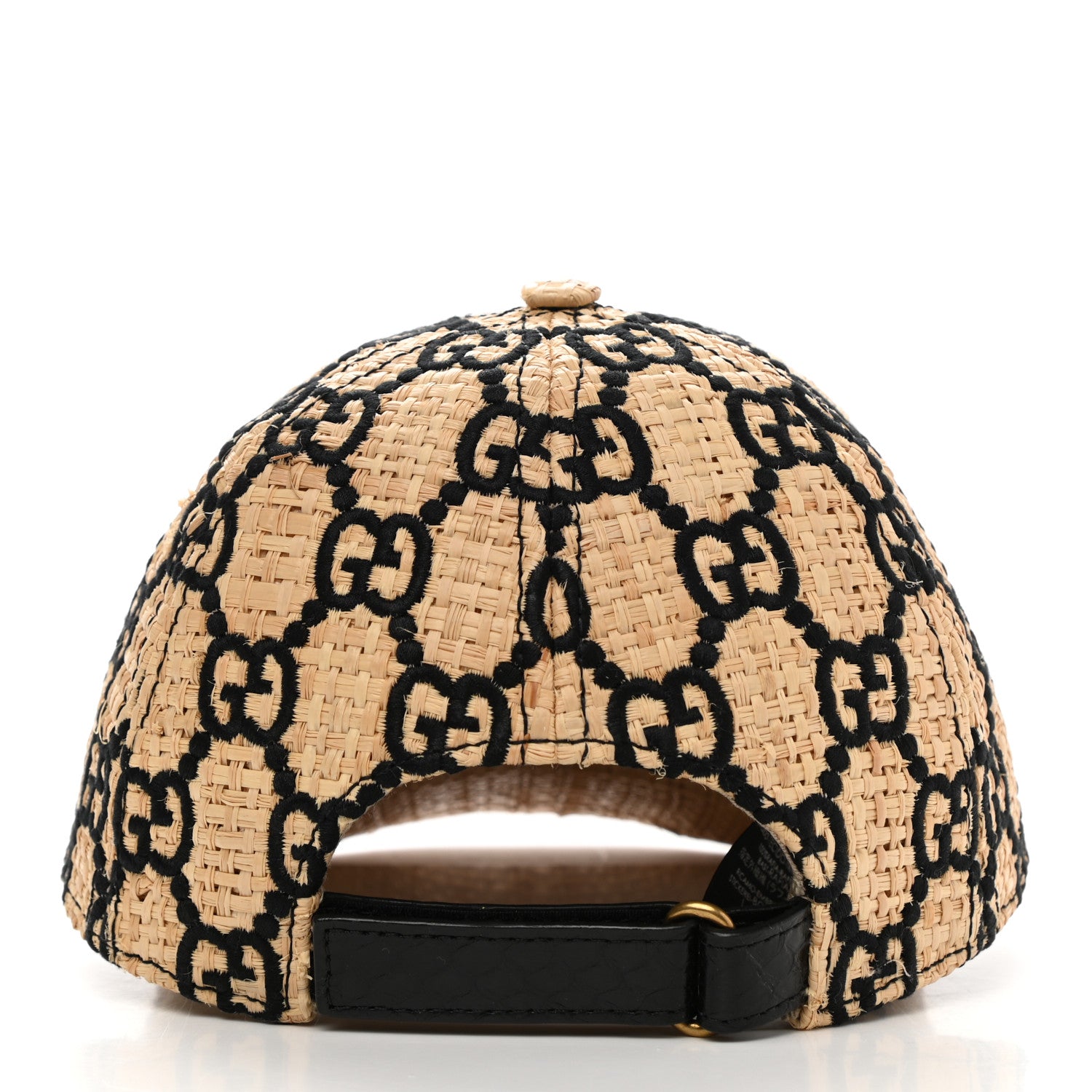 Gucci Raffia GG Monogram Elaphe Embroidered Aisha Baseball Hat M Ivory Black 6 of 9