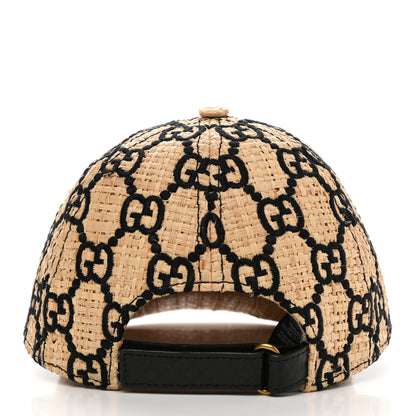Gucci Raffia GG Monogram Elaphe Embroidered Aisha Baseball Hat M Ivory Black 6 of 9