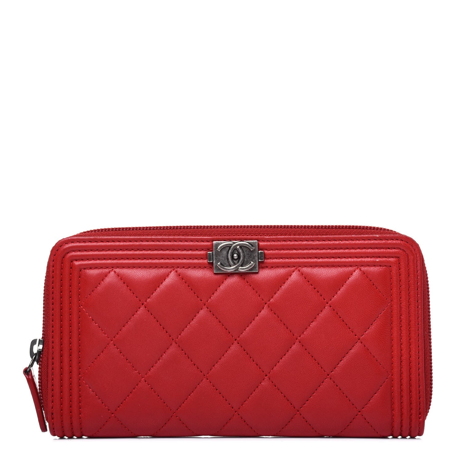 Chanel Lambskin Quilted Boy Zip Around Wallet Red 1 of 16