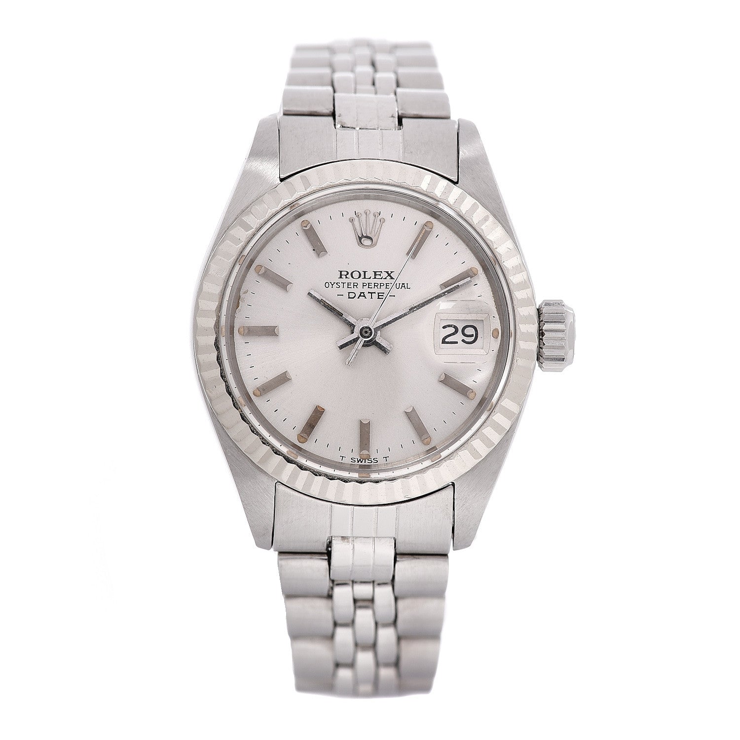 Rolex Stainless Steel 18K White Gold 26mm Oyster Perpetual Date Watch Silver 6917 1 of 5