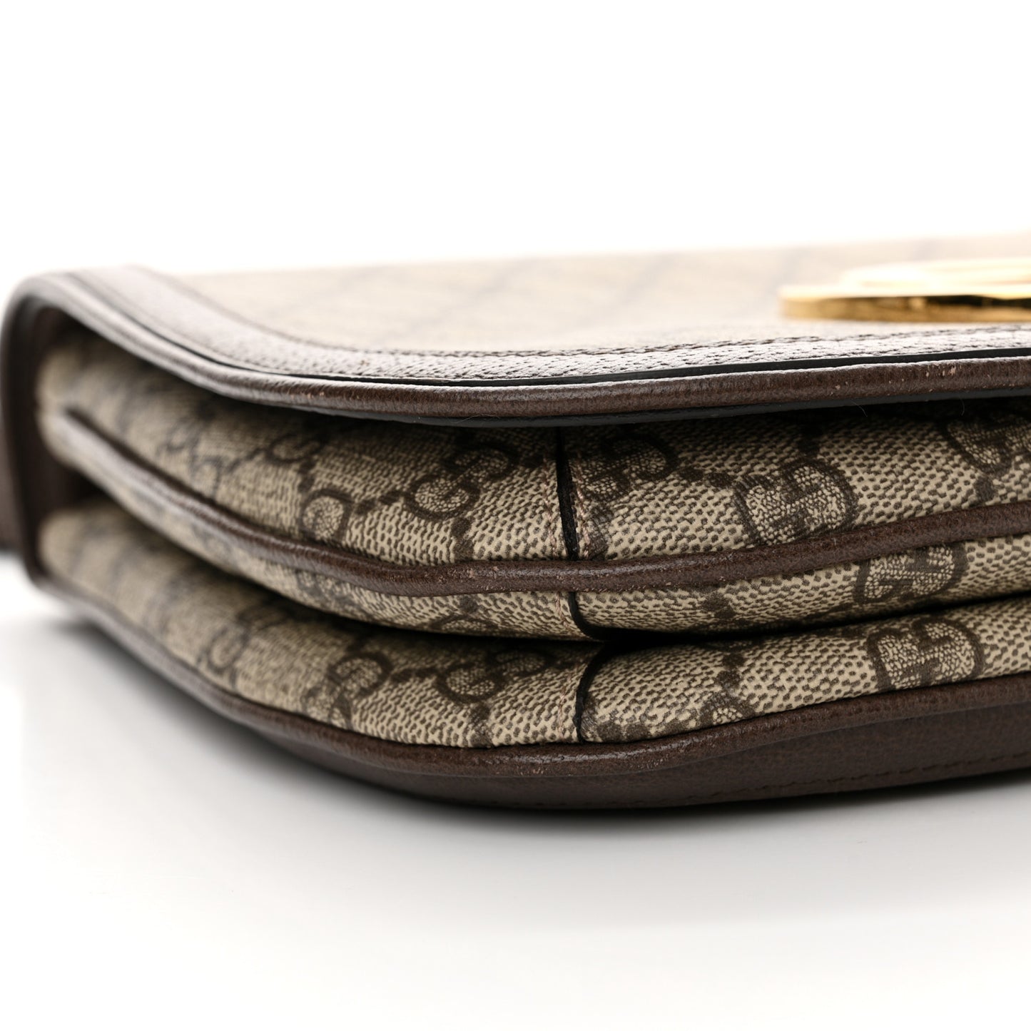 GG Supreme Monogram Textured Dollar Calfskin Web Medium Blondie Shoulder Flap Bag Beige Ebony New Acero