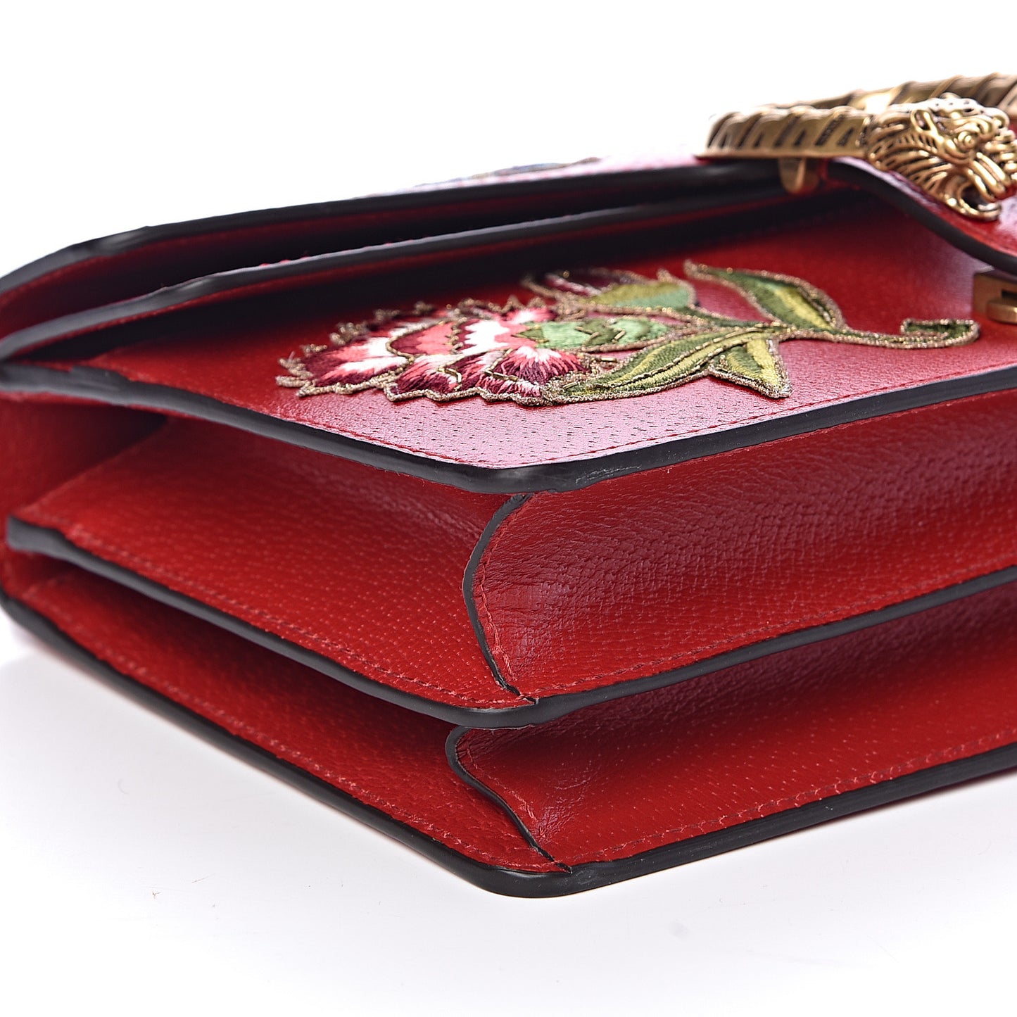 Calfskin Web Floral Embroidered Small Dionysus Shoulder Bag Hibiscus Red