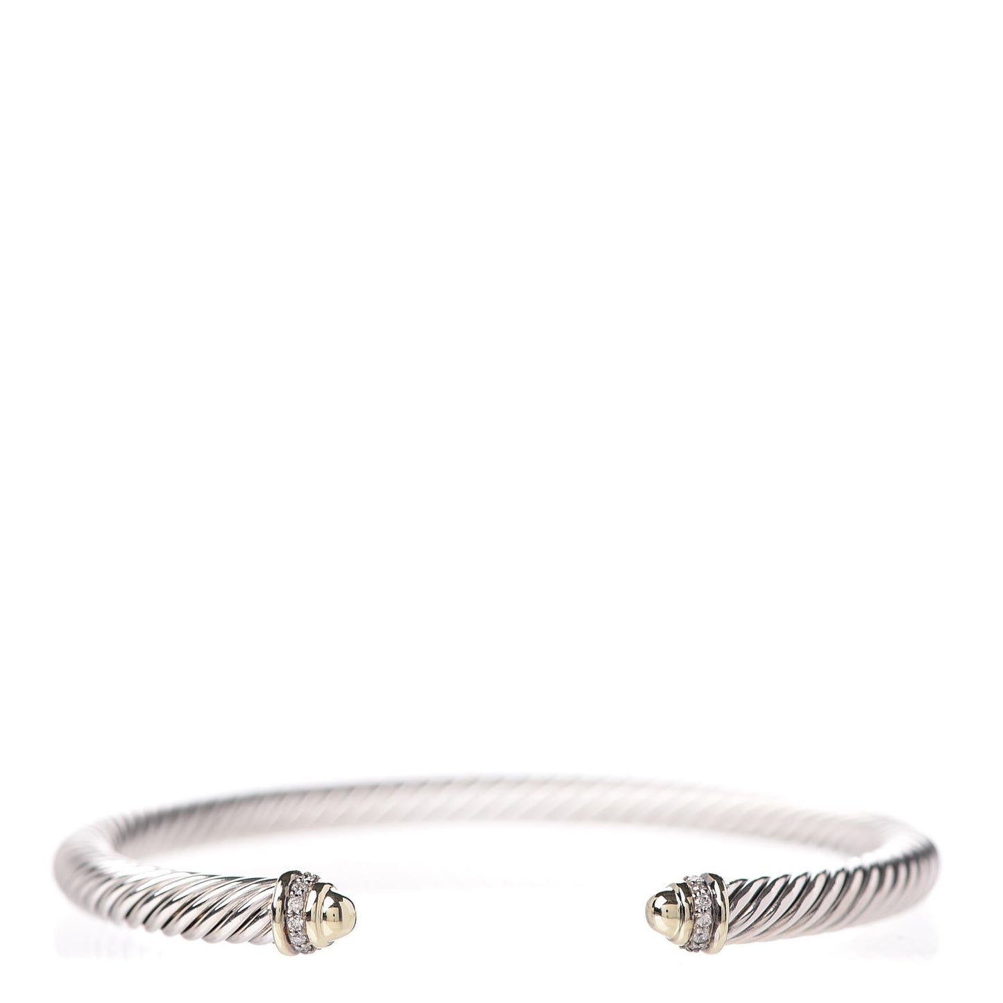 Sterling Silver 18K Yellow Gold Pave Diamond 5mm Cable Classics Bracelet
