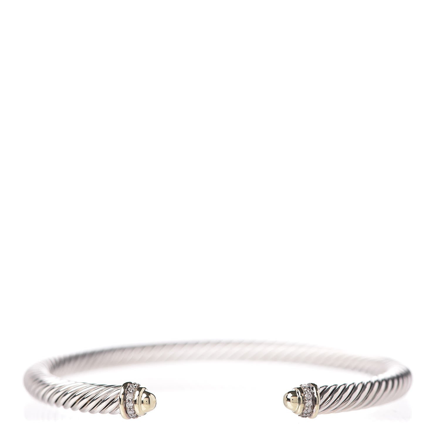 David Yurman Sterling Silver 18K Yellow Gold Pave Diamond 5mm Cable Classics Bracelet 1 of 5