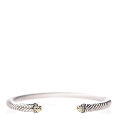David Yurman Sterling Silver 18K Yellow Gold Pave Diamond 5mm Cable Classics Bracelet 1 of 5