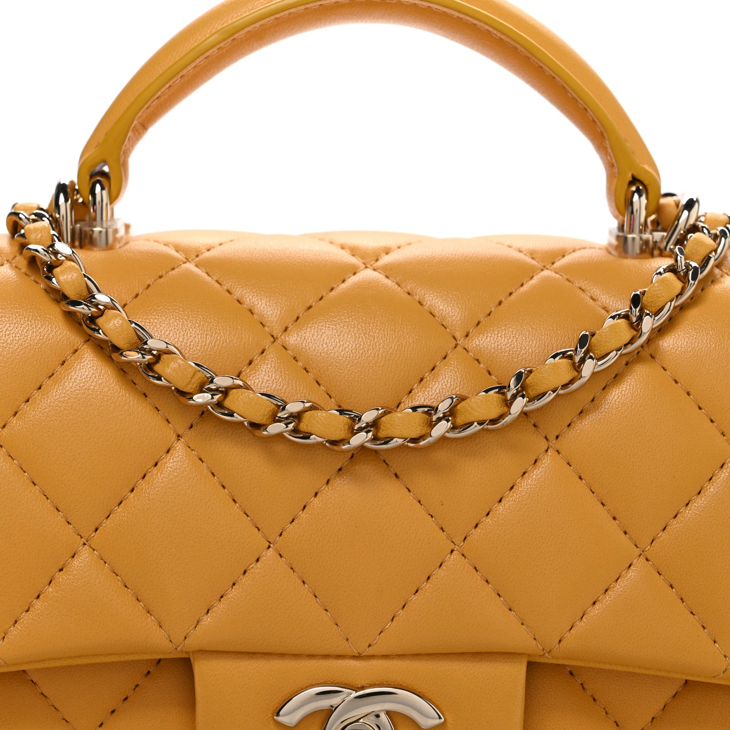 Lambskin Quilted Mini Top Handle Rectangular Flap Yellow