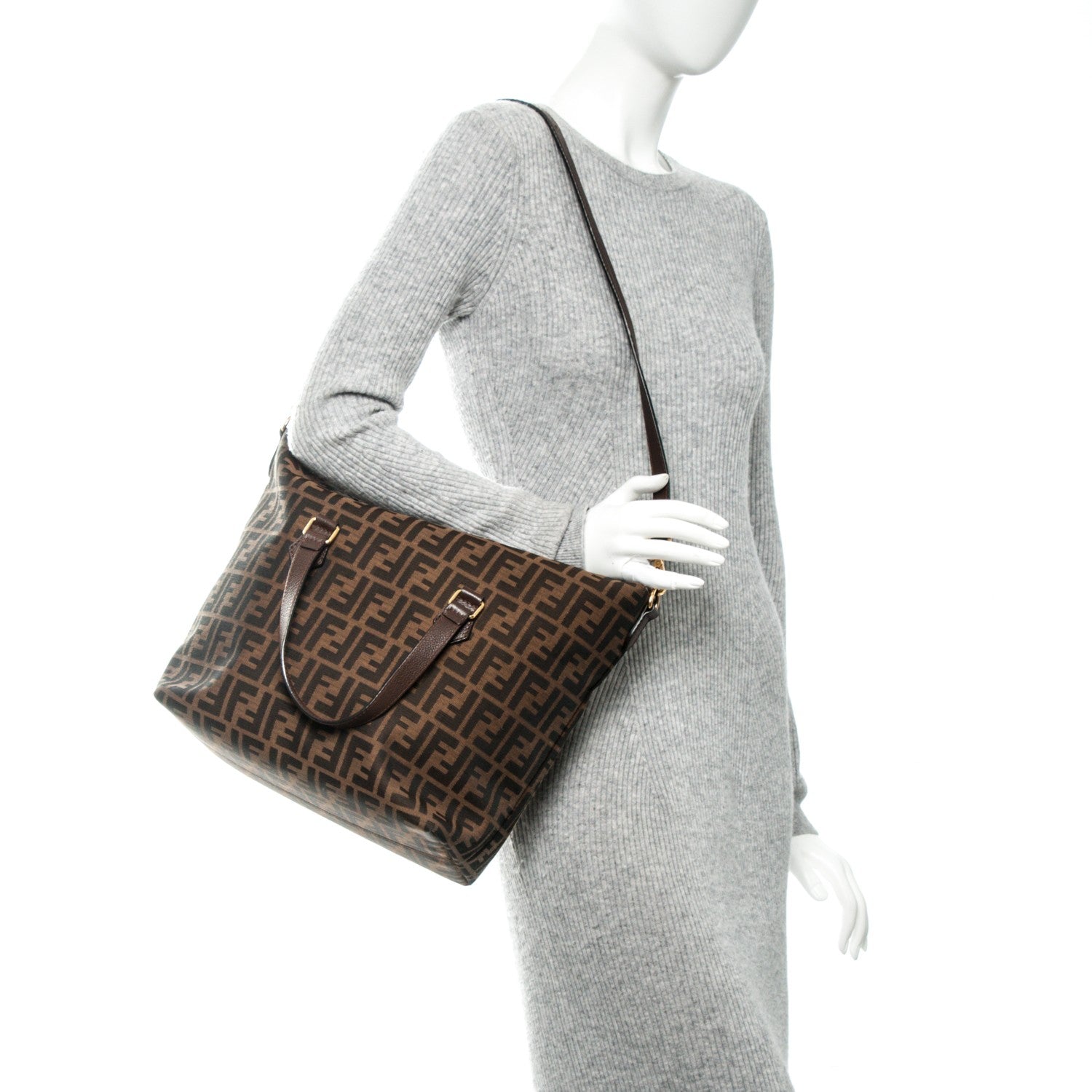 Fendi Zucca Vitello Artic Convertible Tote Tobacco Castagna 2 of 7