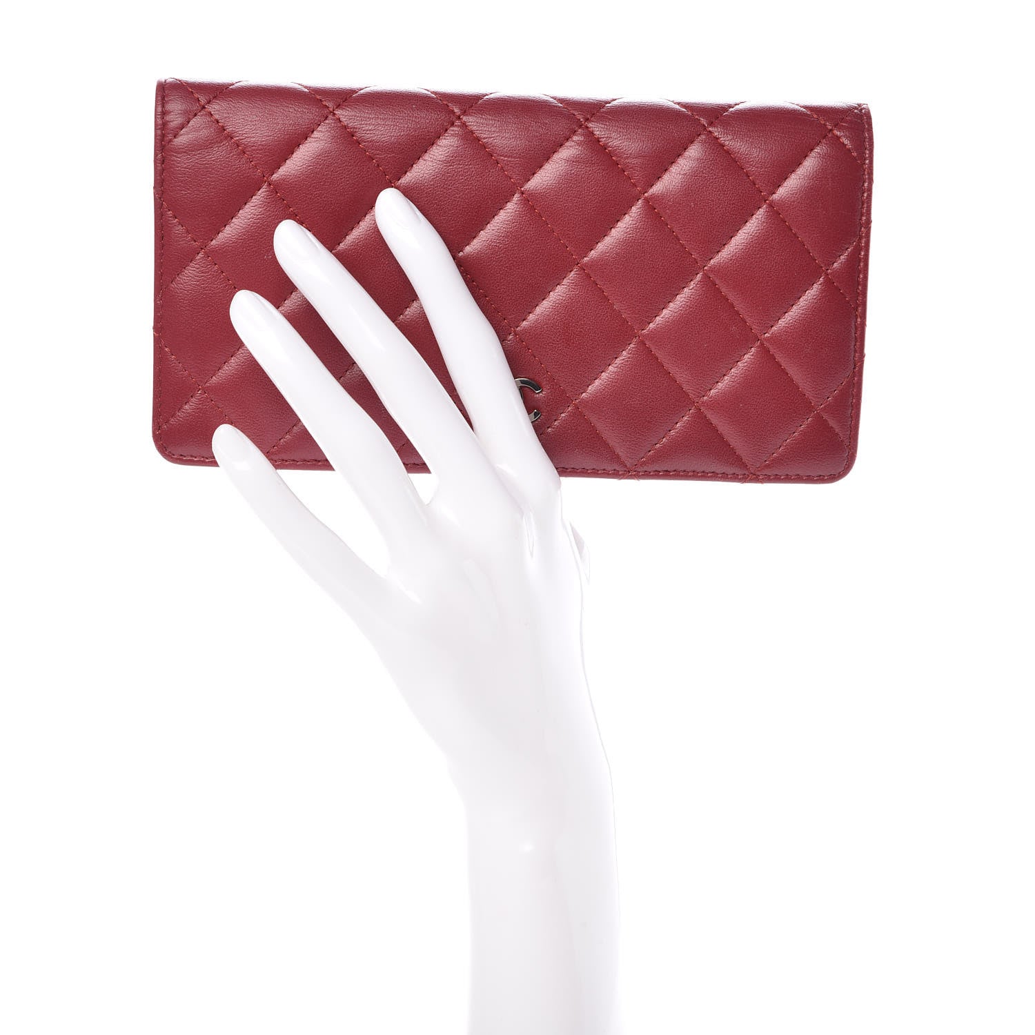 Chanel Lambskin Quilted Yen Wallet Red 2 of 15