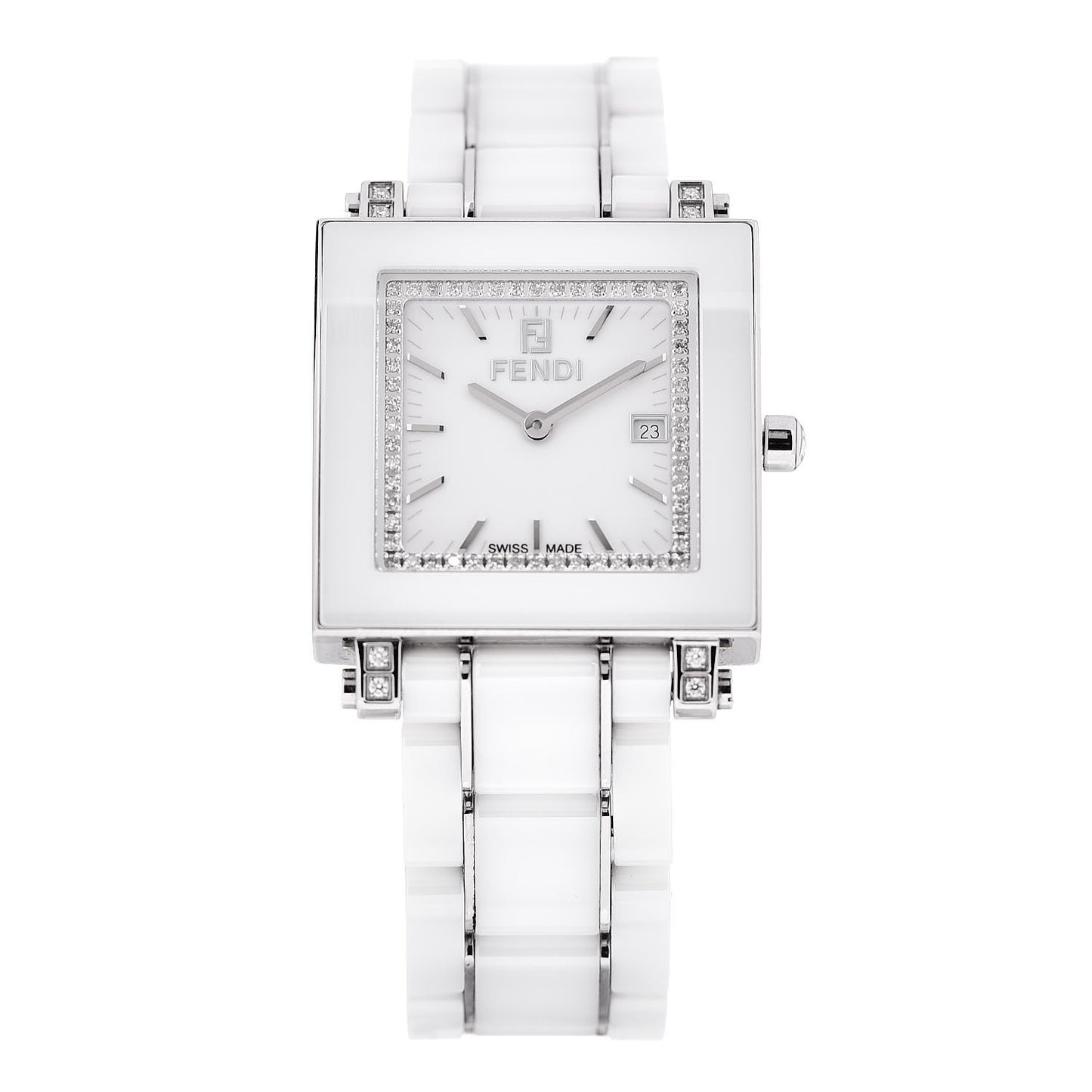Stainless Steel Ceramic Diamond Bezel 30mm Quadro Quartz Watch White