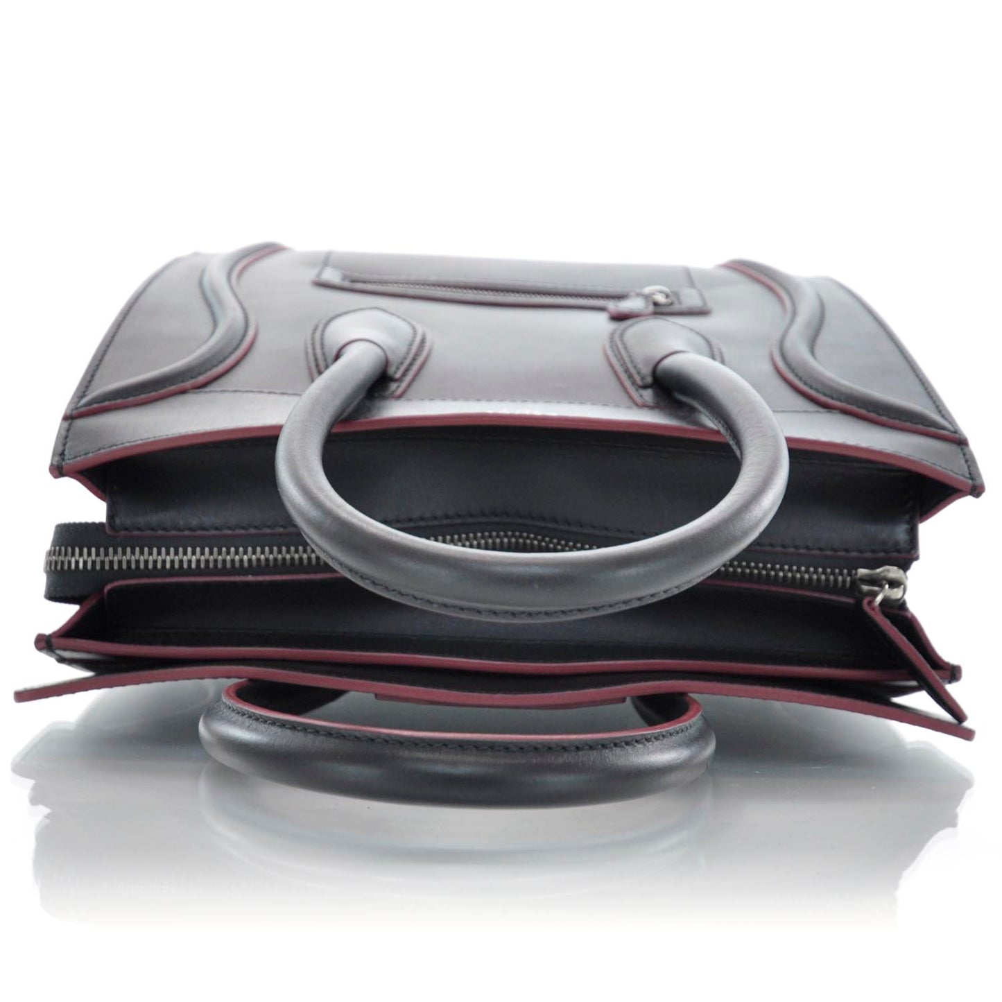Smooth Calfskin Mini Luggage Black w Pink Trim