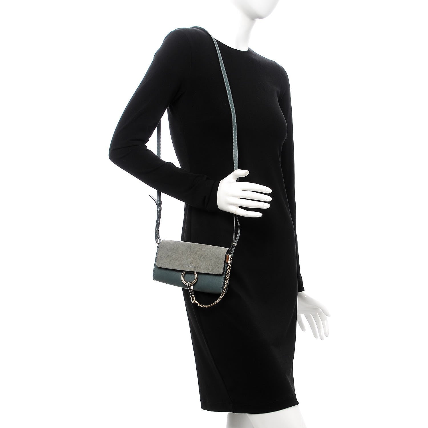 Chloe Suede Calfskin Faye Wallet On Strap Cloudy Blue 2 of 10