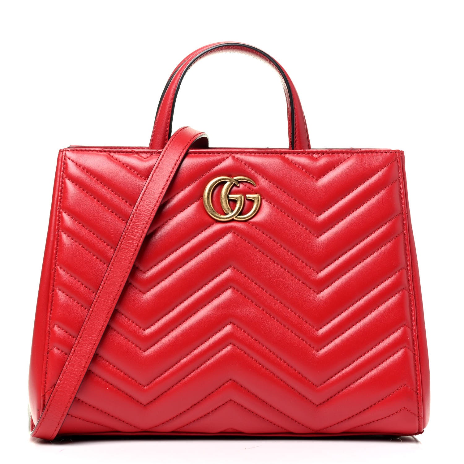 Gucci Calfskin Matelasse Small GG Marmont Tote Hibiscus Red 1 of 4
