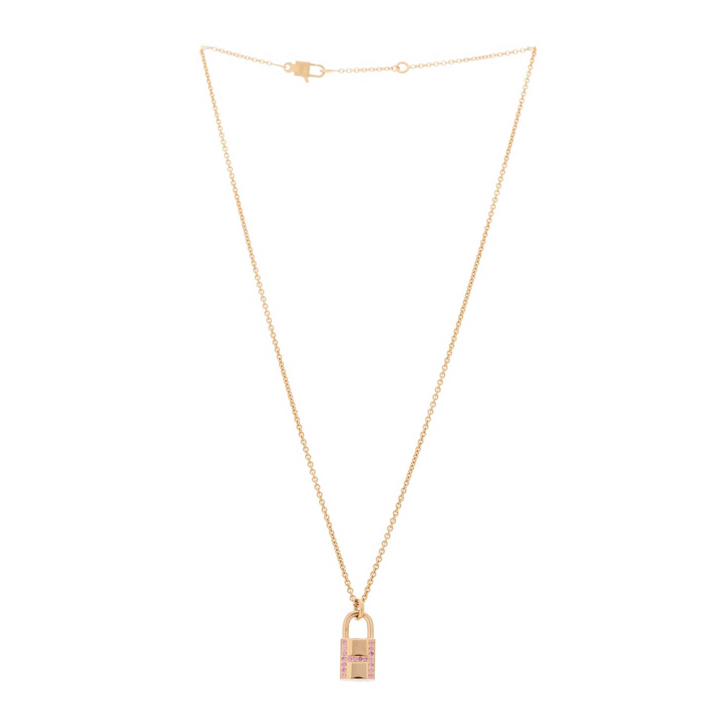 18K Rose Gold Pink Sapphire Amulettes Cadenas Pendant Necklace