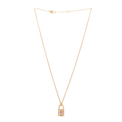 Hermes 18K Rose Gold Pink Sapphire Amulettes Cadenas Pendant Necklace 3 of 6