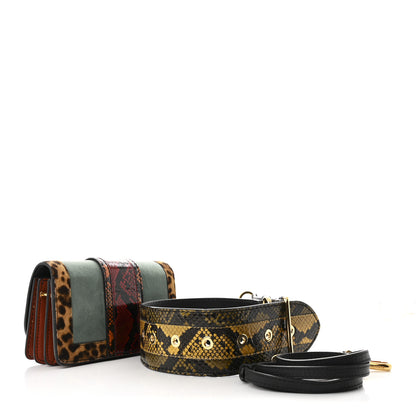 Burberry Calfskin Suede Watersnake Print Pony Hair Small Madison Buckle Bag Tan Multicolor 4 of 13