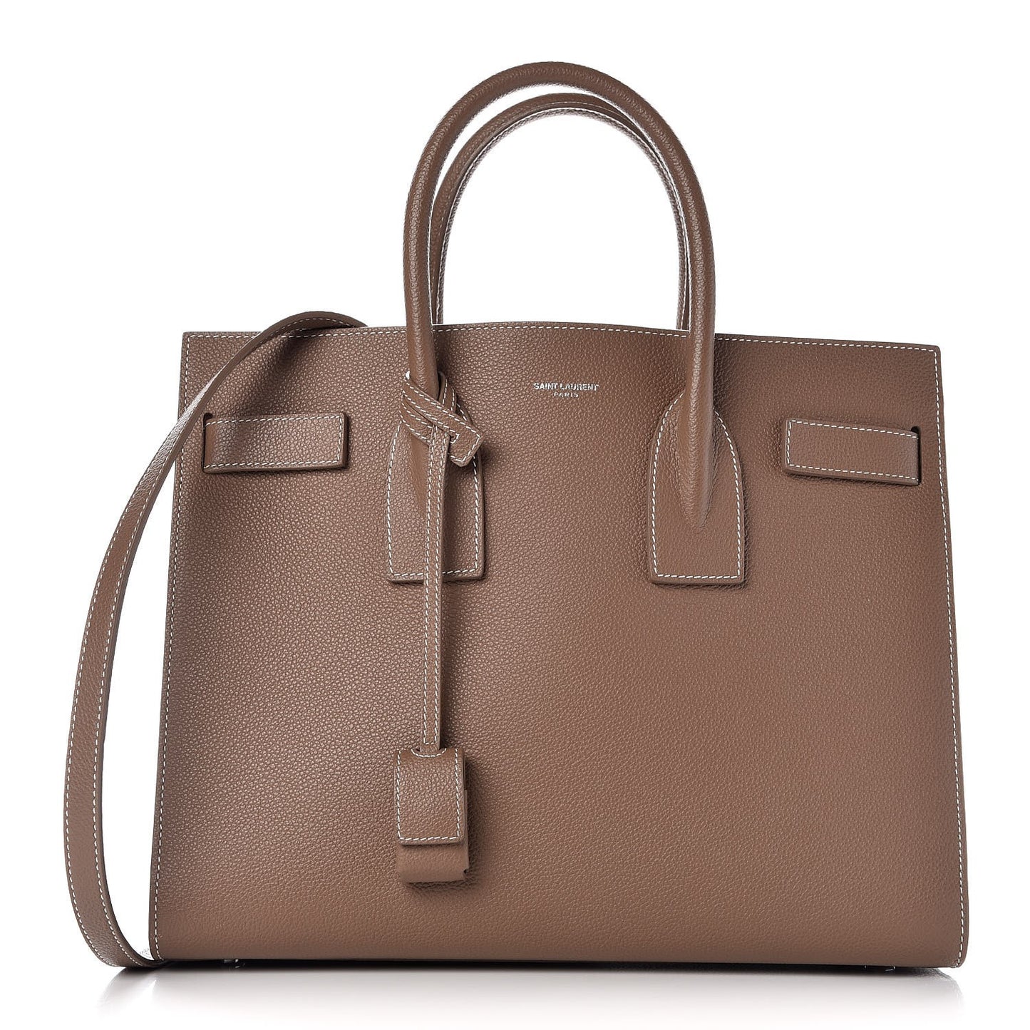 Grained Calfskin Topstitch Small Sac De Jour Cognac