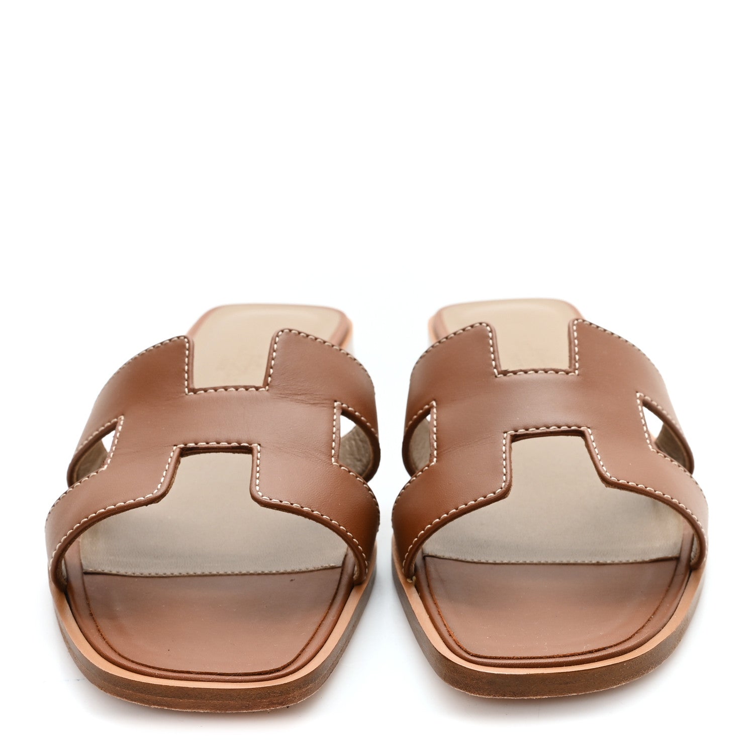 Hermes Box Calfskin Oran Sandals 37 Gold 3 of 9