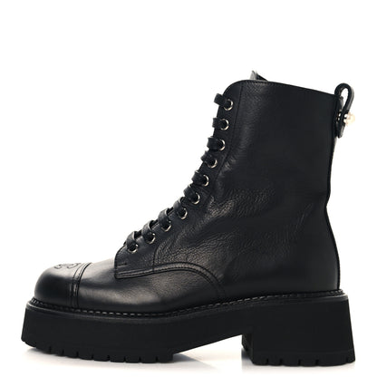 Chanel Calfskin Cap Toe Lace Up Combat Boots 38 Black 1 of 10