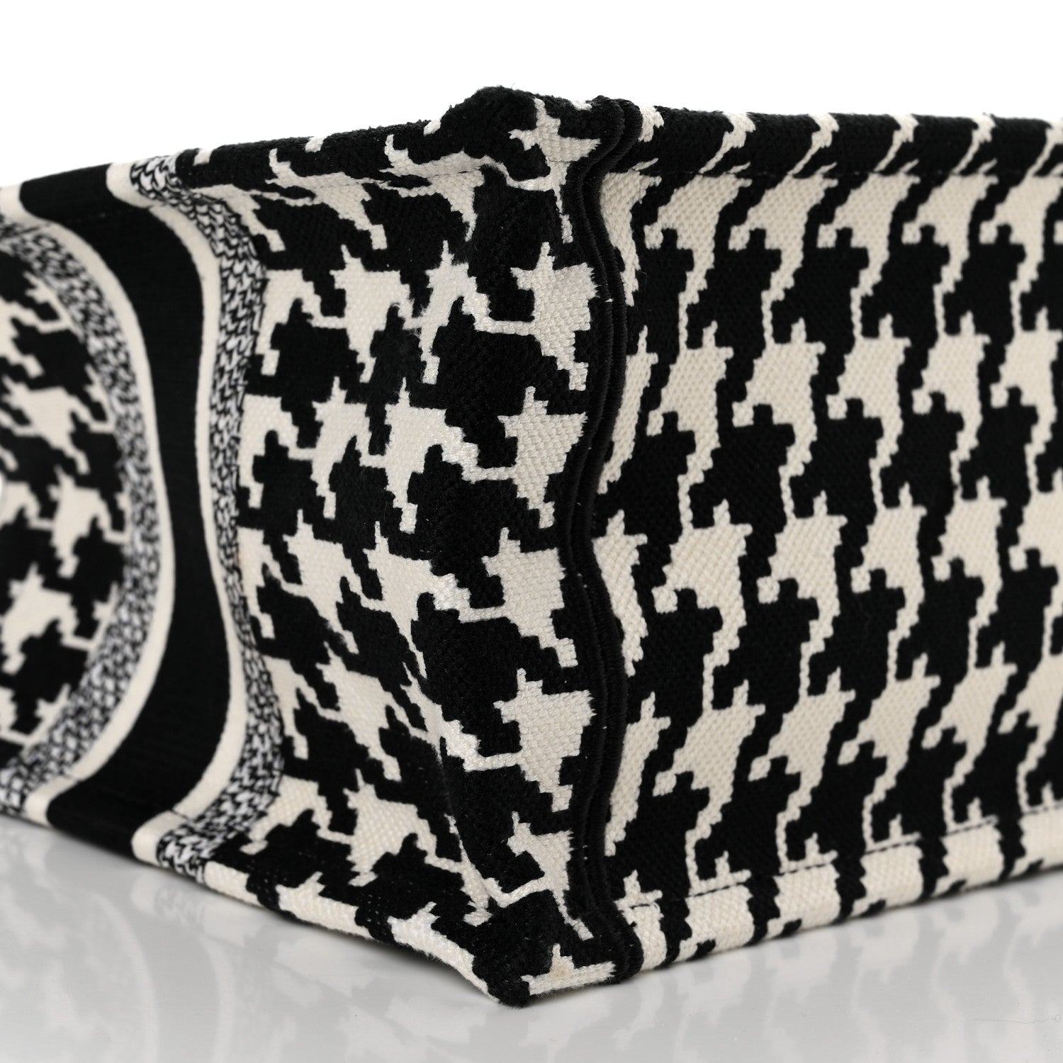 Christian Dior Canvas Houndstooth Embroidered Small Book Tote Black White 9 of 11