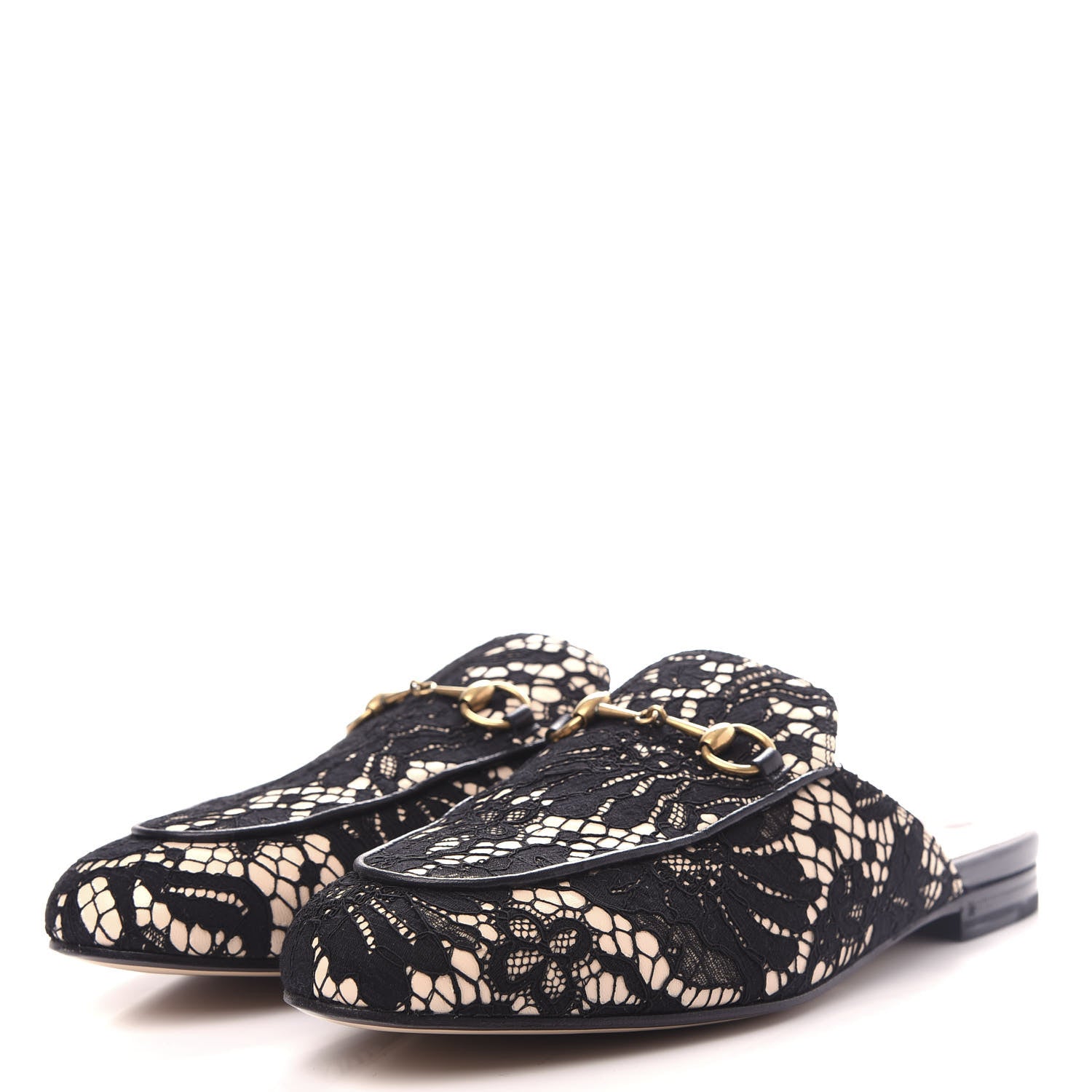 Gucci Lace Malaga Kid Womens Princetown Slippers 40 Black Skin Rose 3 of 11