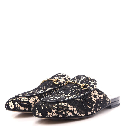 Gucci Lace Malaga Kid Womens Princetown Slippers 40 Black Skin Rose 3 of 11