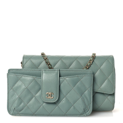Chanel Caviar Quilted Phone Holder Wallet on Removable Chain Light Blue 3 of 18