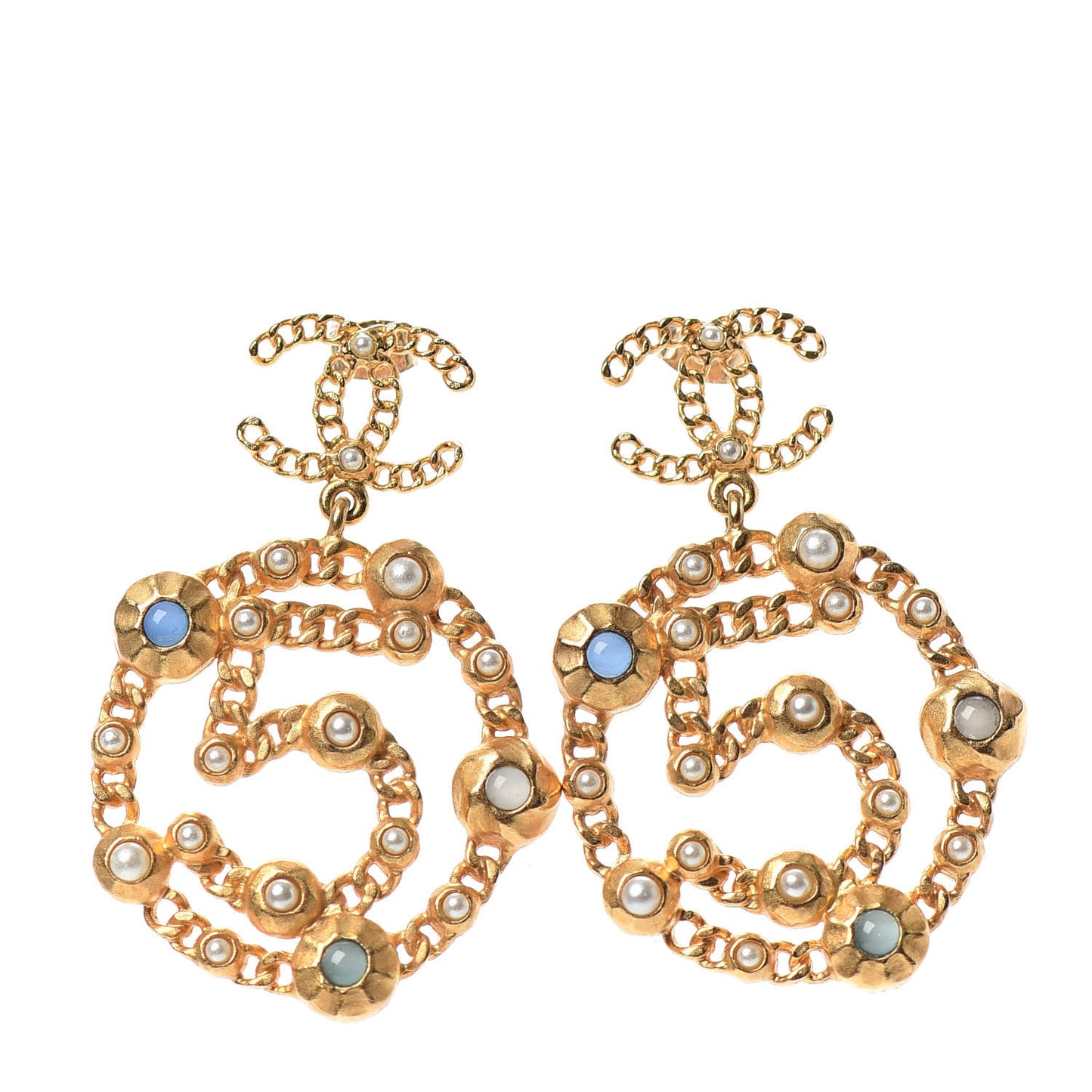 Pearl Gripoix No 5 CC Chain Drop Earrings Gold