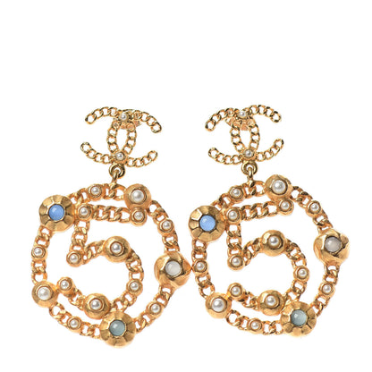 Chanel Pearl Gripoix No 5 CC Chain Drop Earrings Gold 1 of 4