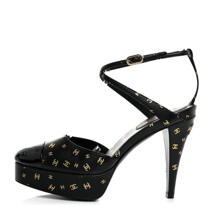 Chanel Printed Lambskin CC Platform Pumps 36.5 Black Gold 1 of 8