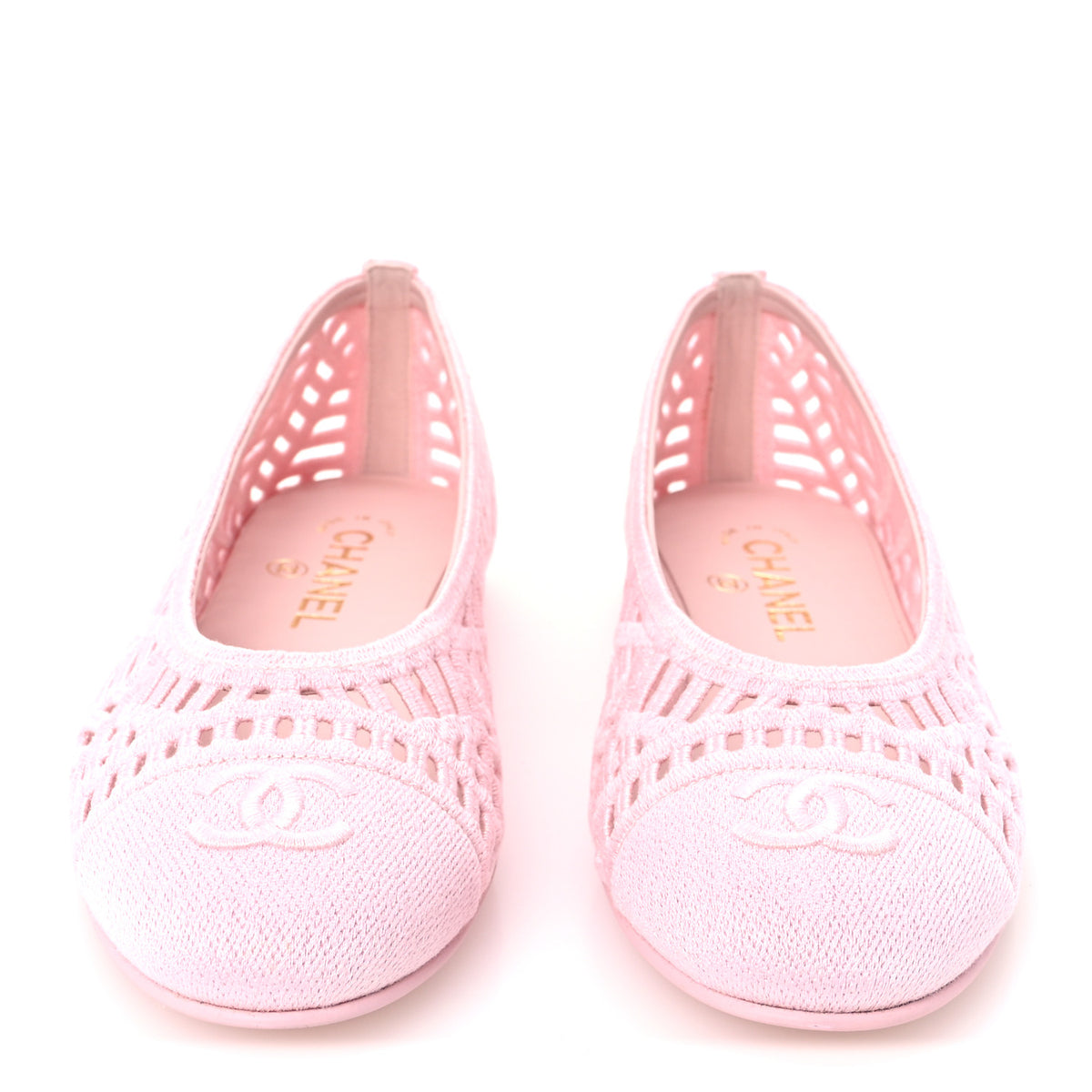 Chanel Cotton Embroidered Cap Toe Ballet Flats 39.5 Light Pink 3 of 9