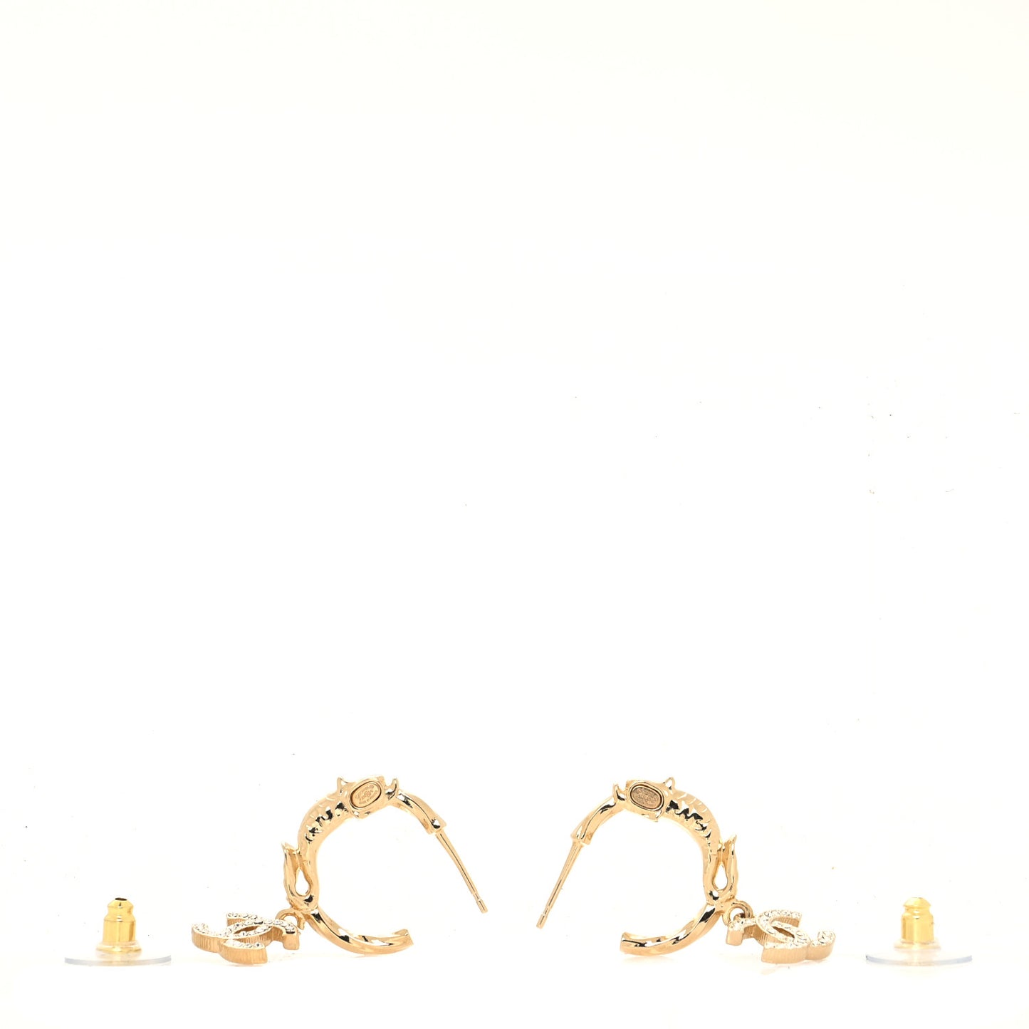 Metal Crystal Studded CC Hoop Drop Earrings Gold