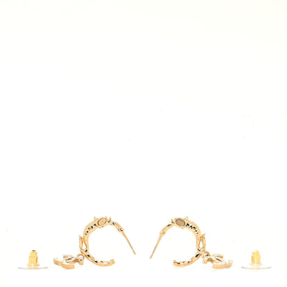 Chanel Metal Crystal Studded CC Hoop Drop Earrings Gold 3 of 4