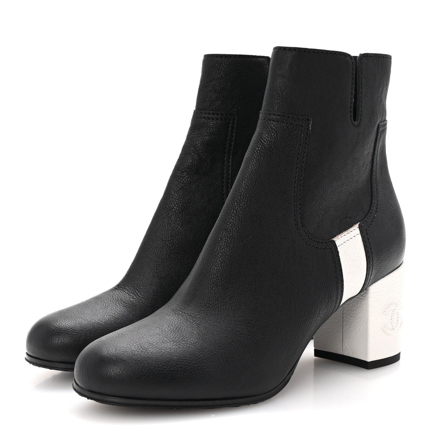 Chanel Goatskin Calfskin CC Short Boots 38.5 Black White 4 of 10