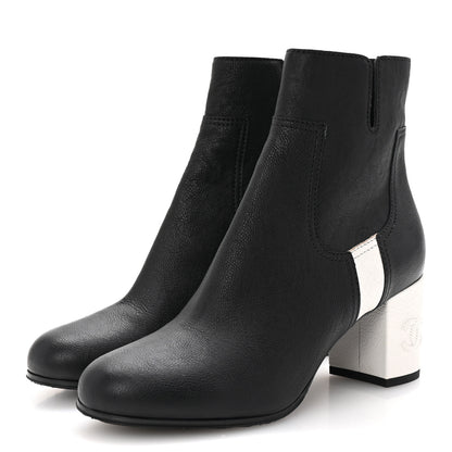 Chanel Goatskin Calfskin CC Short Boots 38.5 Black White 4 of 10